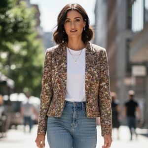 Vintage Rem Martino Floral Tapestry Blazer – 1980s Romantic Revival